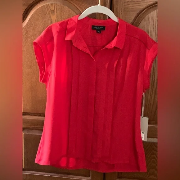 Jason Wu Red Pleated Blouse - Size M - NWT - Picture 3 of 4